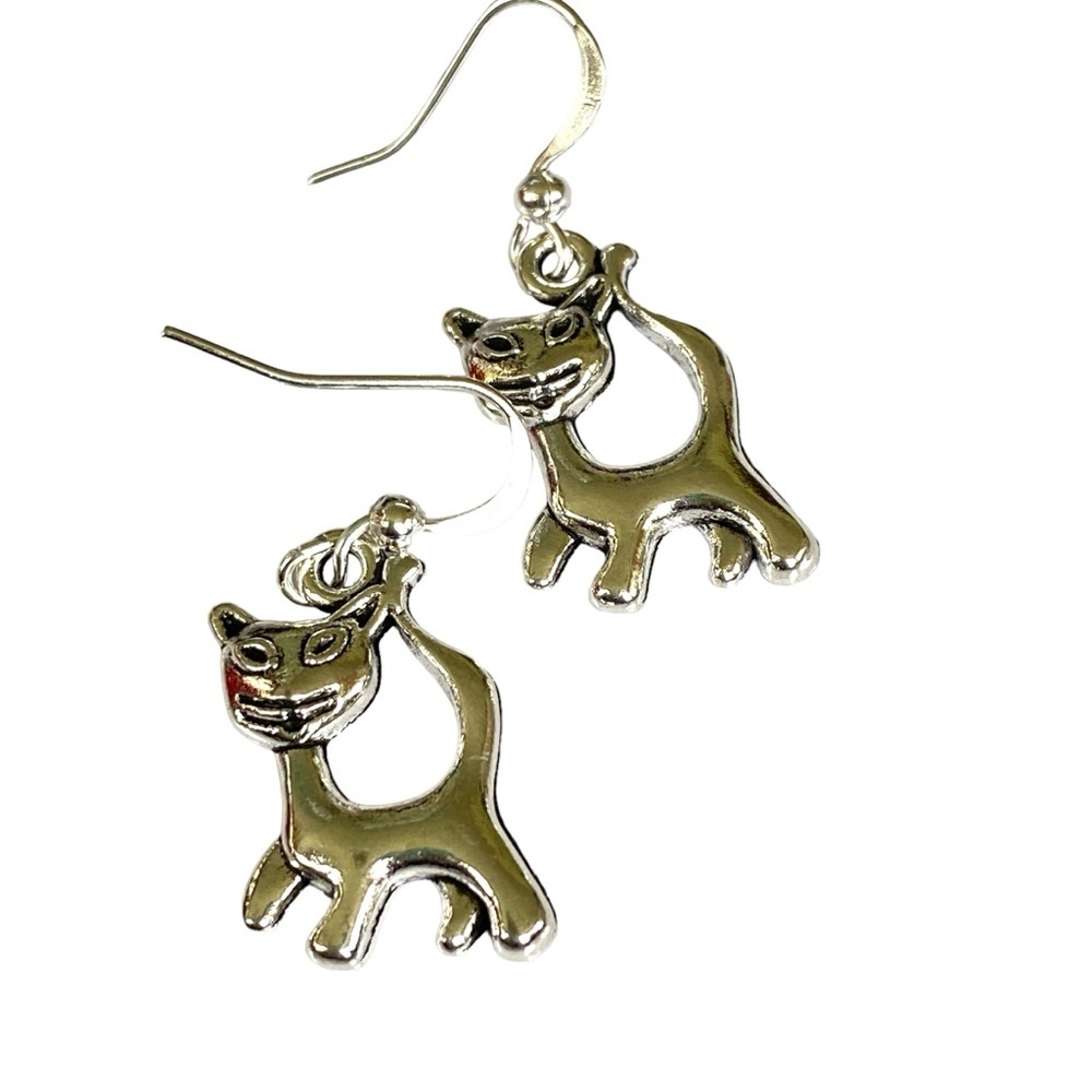 Cat Lady Dangle Pierced Earrings Silver Tone